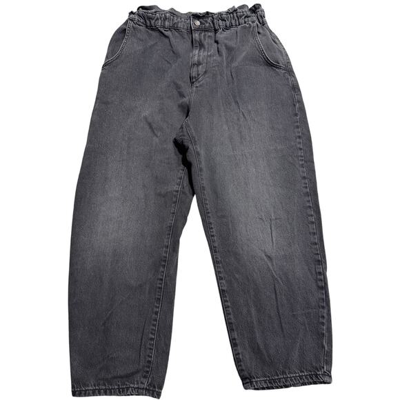 Zara Barrel Legged Jeans Pleated High Rise Baggy Stretch Womens 12 Black Retro - Picture 1 of 11